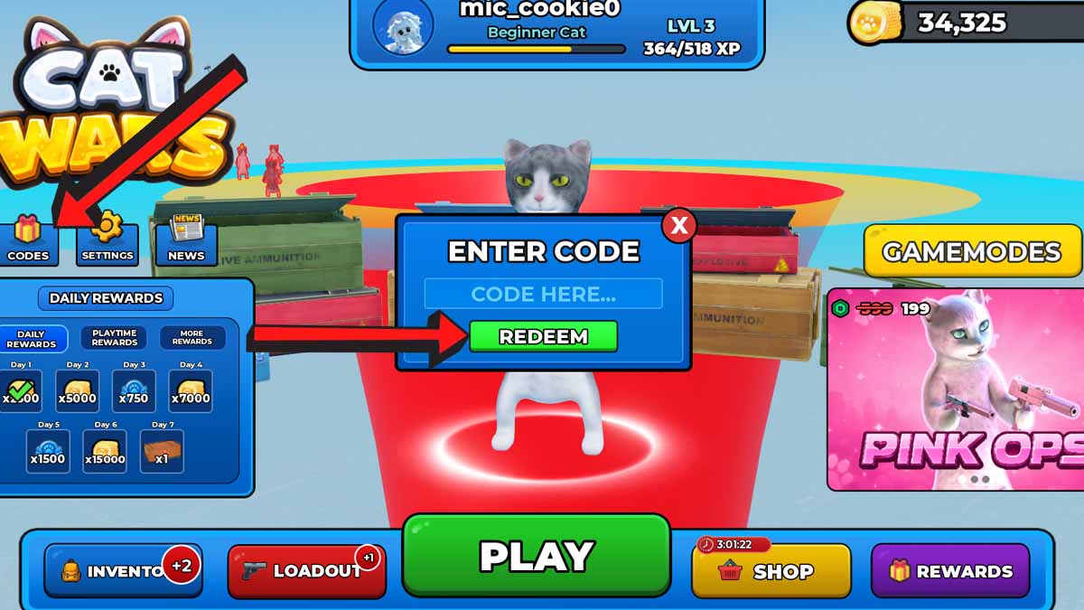 Cat Wars Codes Redemption System