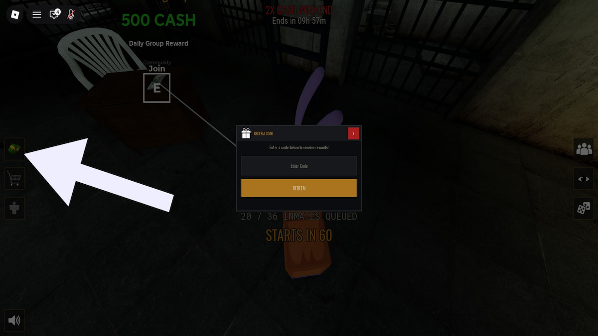 Arrow pointing to the Death Order Simon Says codes button.
