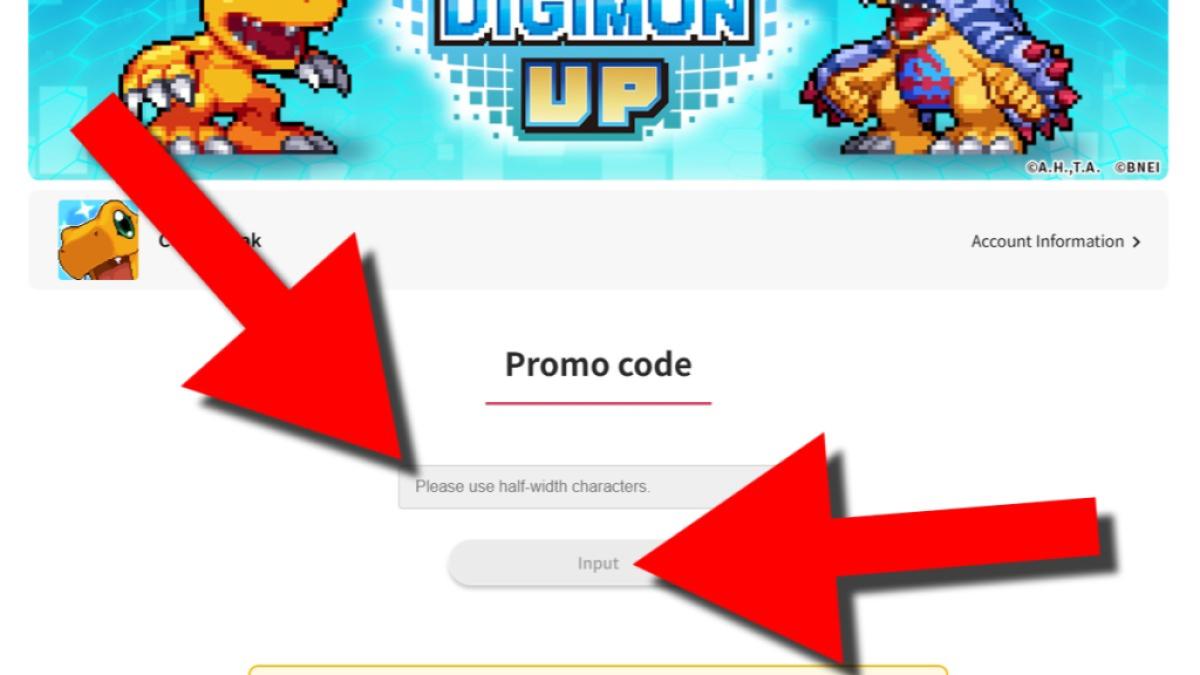 Digimon UP Promo Code page
