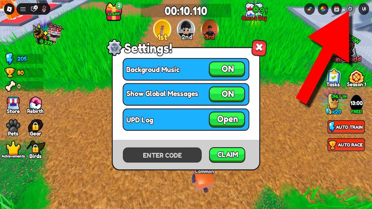How to redeem codes in Dog Race.