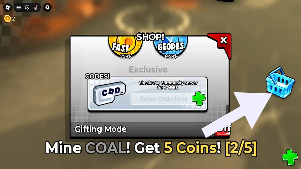 Arrow pointing to the Mine Rocks shop