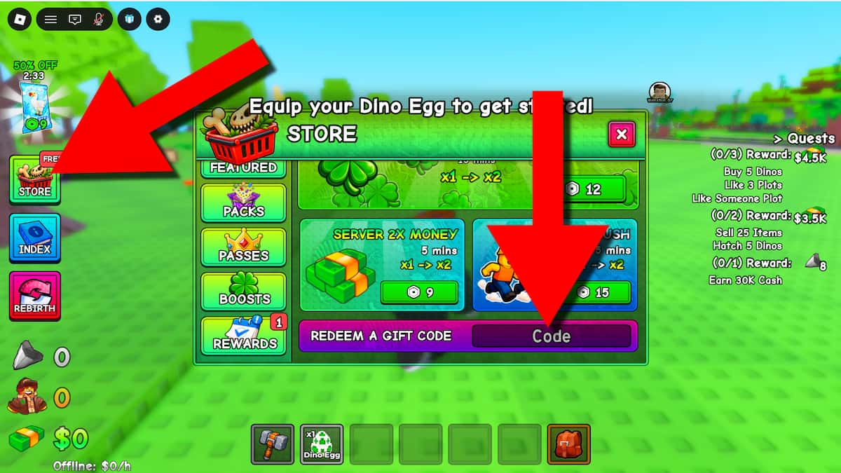 Screenshot of the My Dino Park codes redemption text box