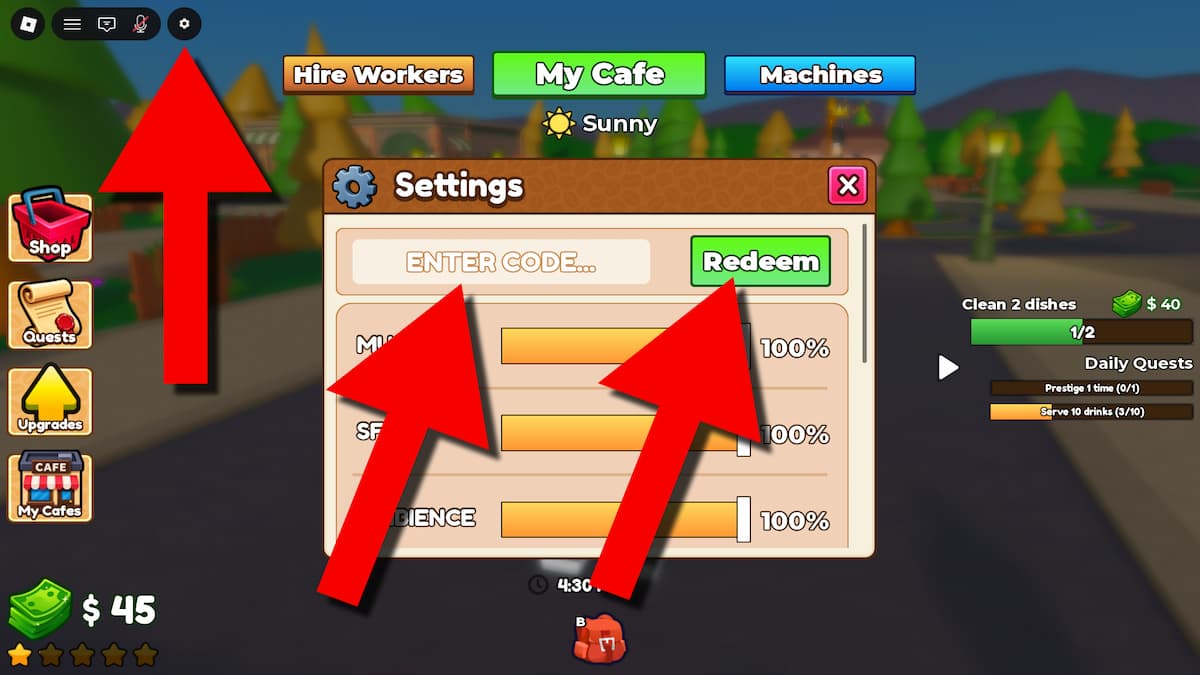 Image depicting the process of redeeming Own a Cafe codes