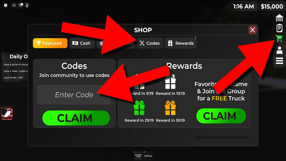 Roblox Gull Lake Minnesota code redemption window screenshot