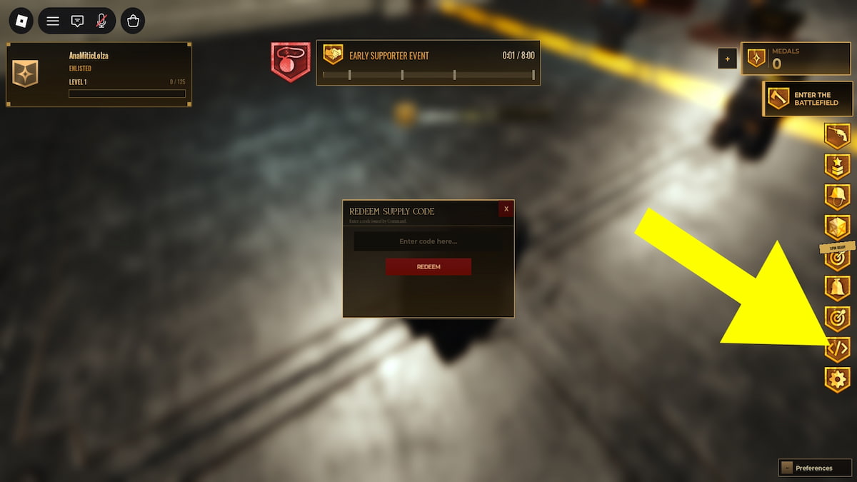 How to redeem codes in TRENCH WW1