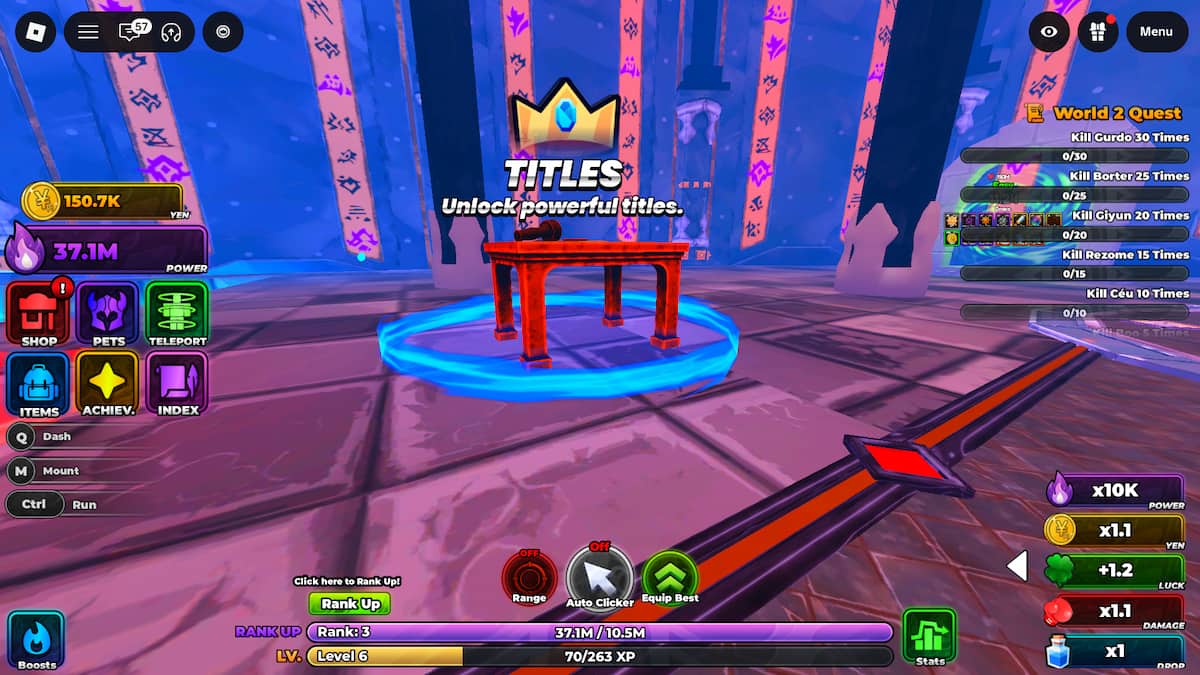 image showing Titles section in Anime Astral Simulator