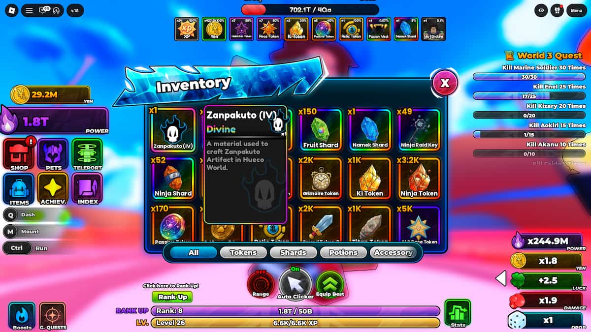 image showing a Zanpakuto Fragment in Anime Astral Simulator