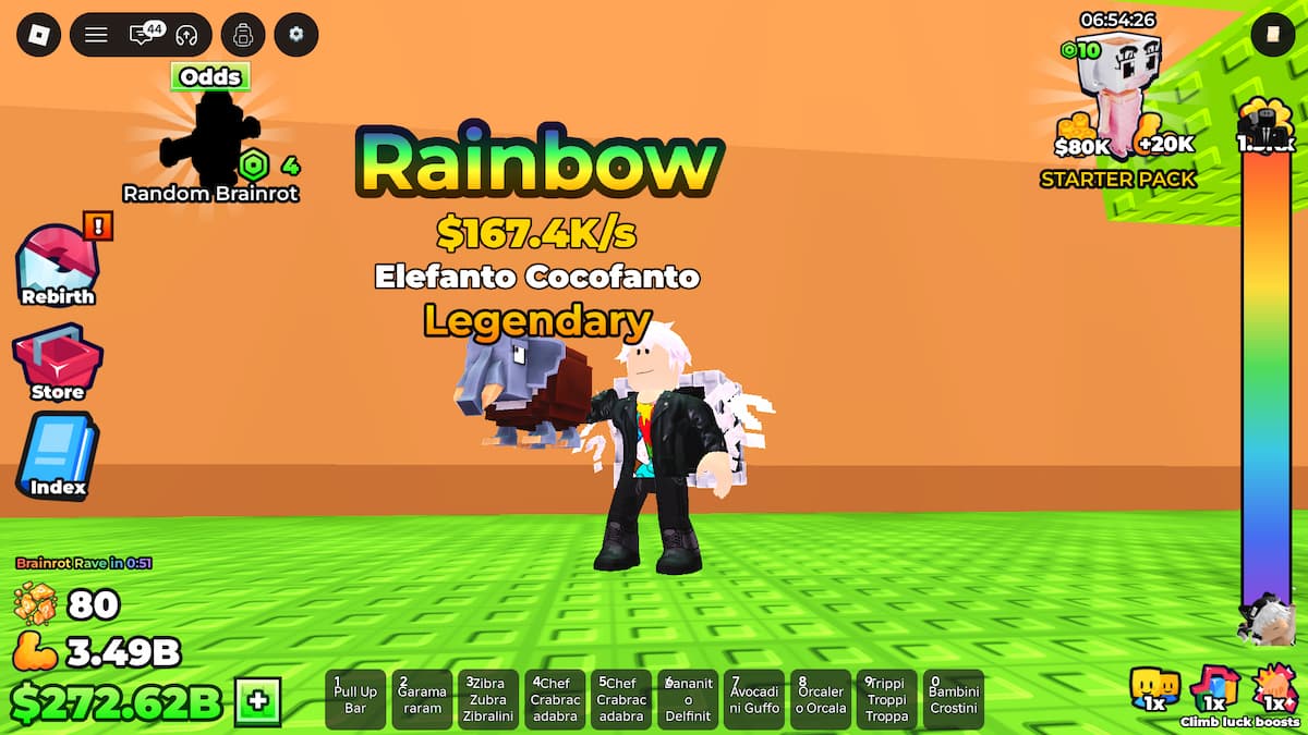 image showing a brainrot with the Rainbow mutation in Climb and Drop a Lucky Block