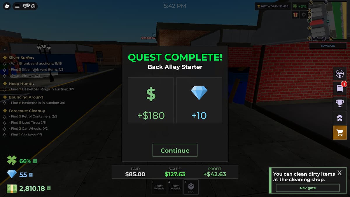 image showing quest rewards in Storage Hunters Open World