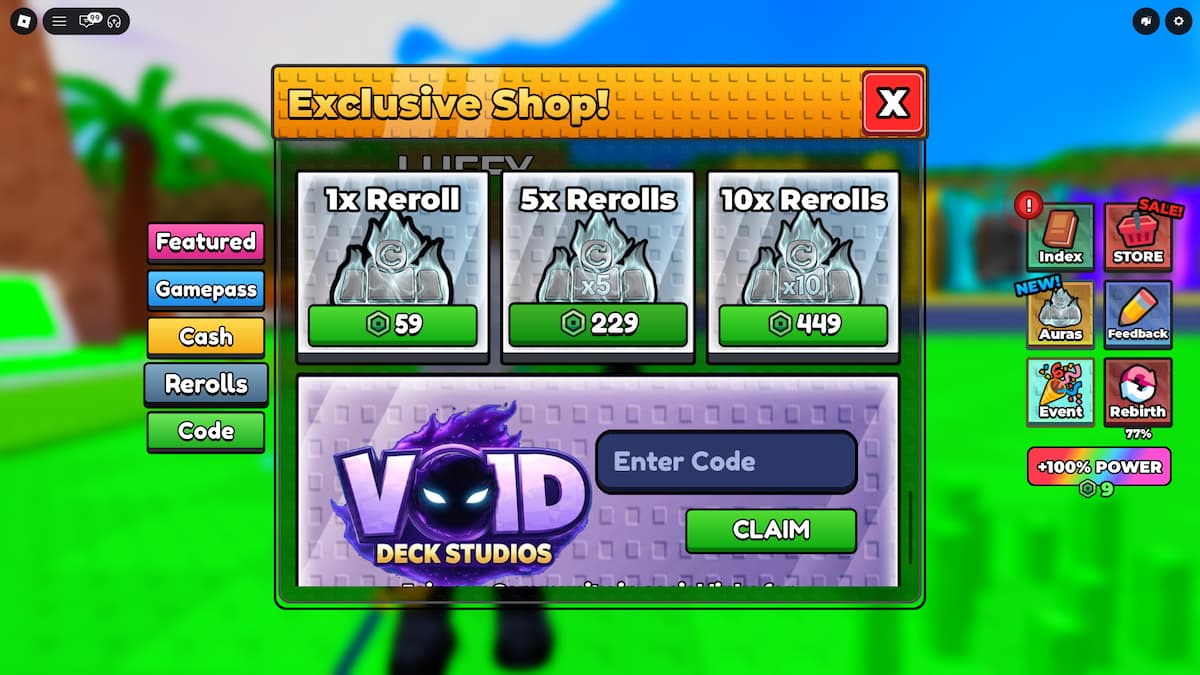 image showing the Aura Rerolls section in the Be a Fish Bait Store