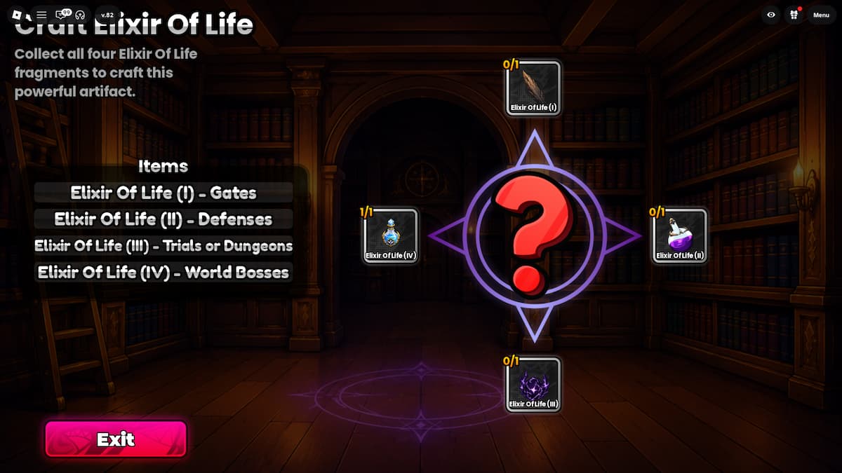 image showing the Elixir of Life crafting menu