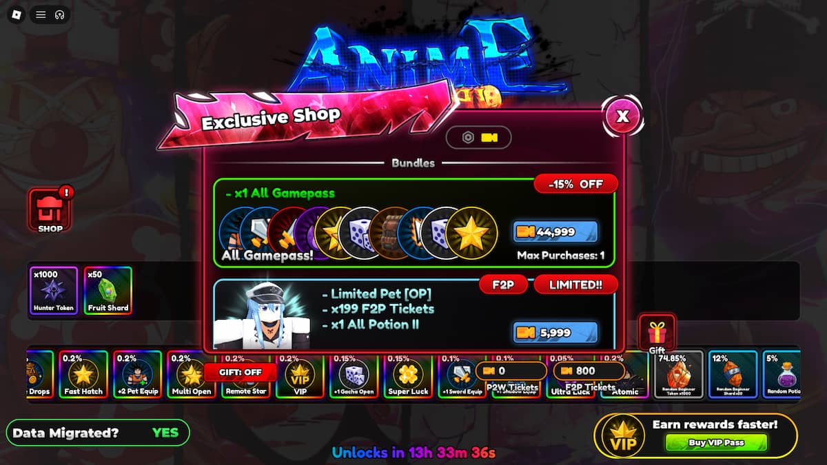 image showing the F2P Tickets Shop in Anime Astral Simulator
