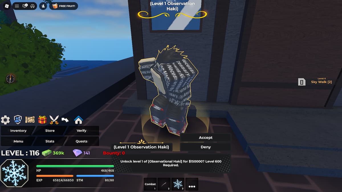 image showing the Observation Haki NPC in Haze Seas