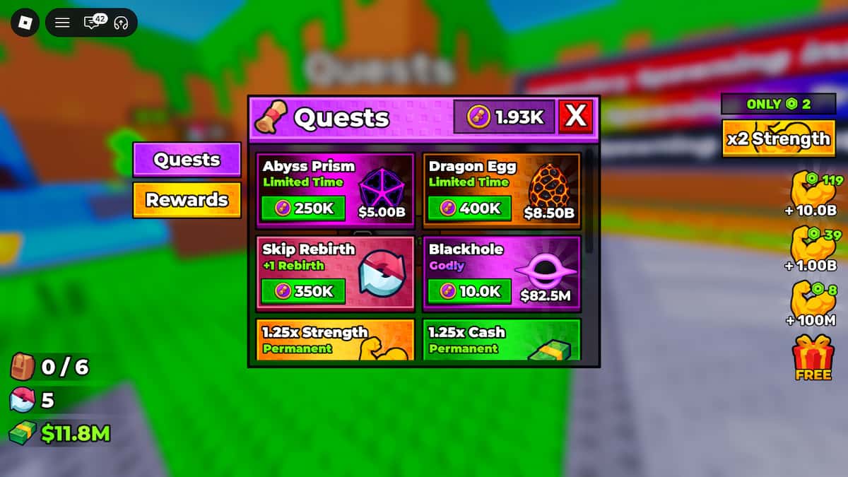 image showing the Quests tab in +1 Mine Per Click