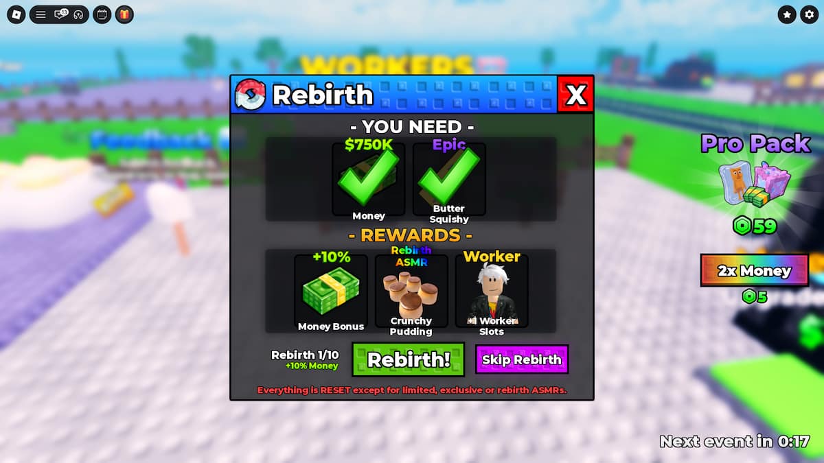image showing the Rebirth menu in Unbox ASMR