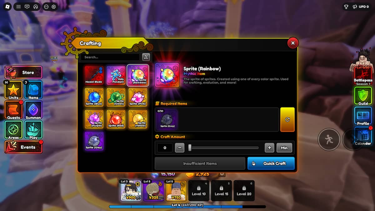 image showing the crafting menu in Anime Expeditions (2)
