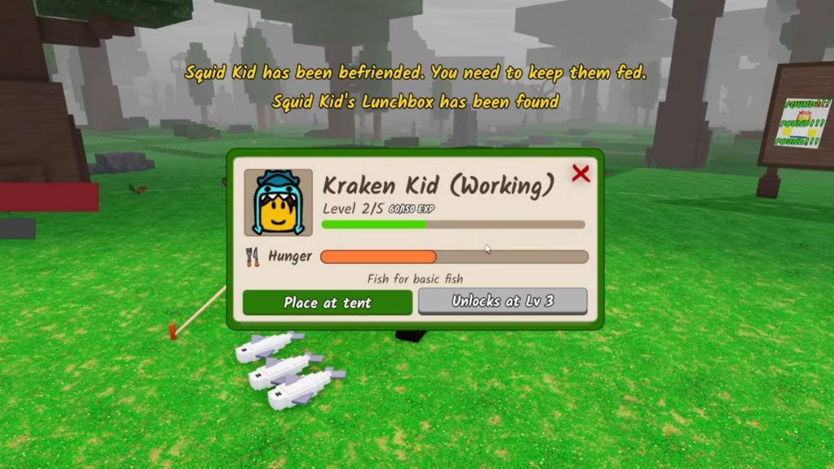 Kraken Kid working in 99 Nights in the Forest