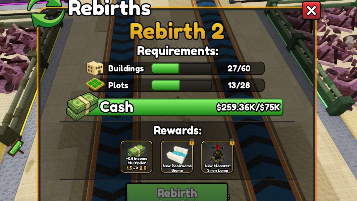 Rebirth requirements in Build Your Backrooms