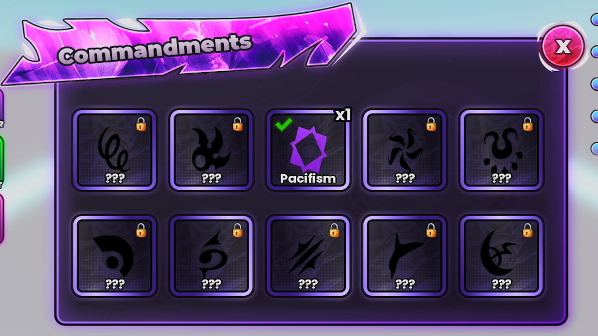 image showing the Commandments menu in Anime Astral Simulator