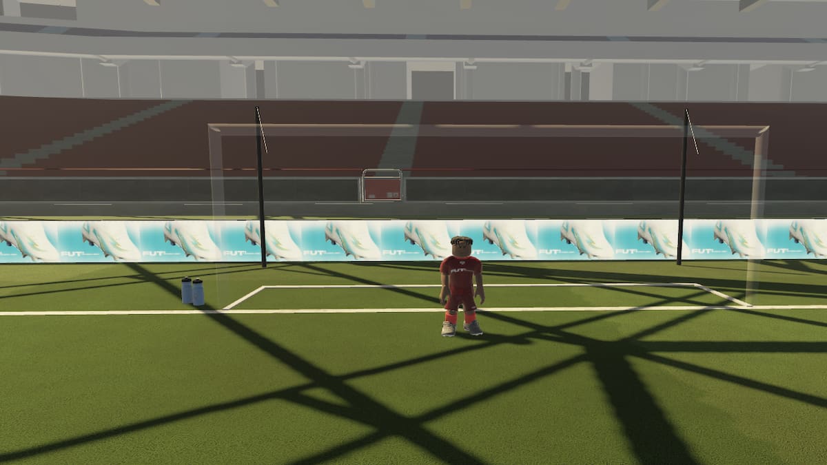 A player standing near the goal post