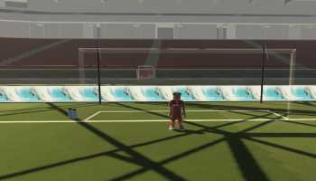 A player standing near the goal post