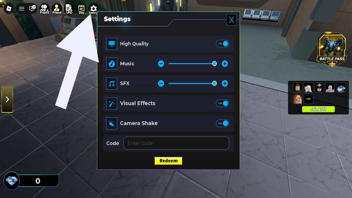 Arrow pointing to the BreakDoor settings button.