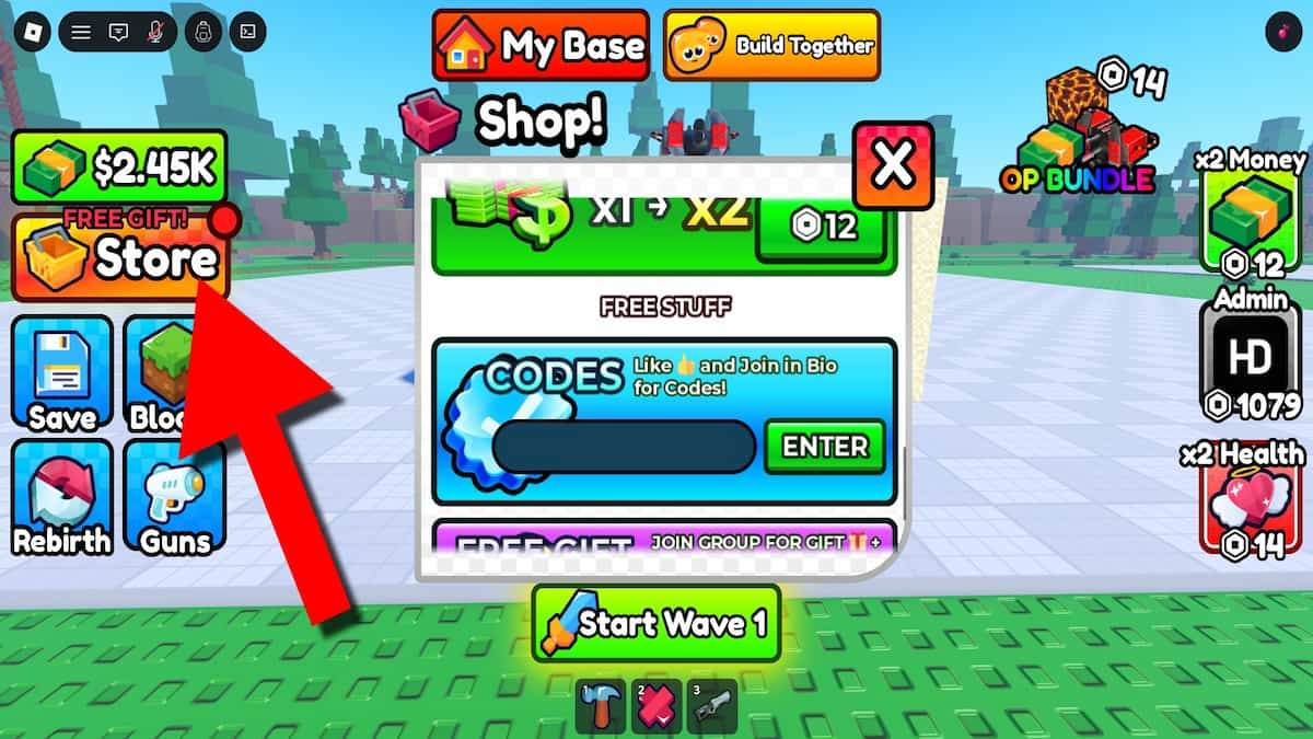 Arrow pointing to the Build Base to Survive VERITY store button.