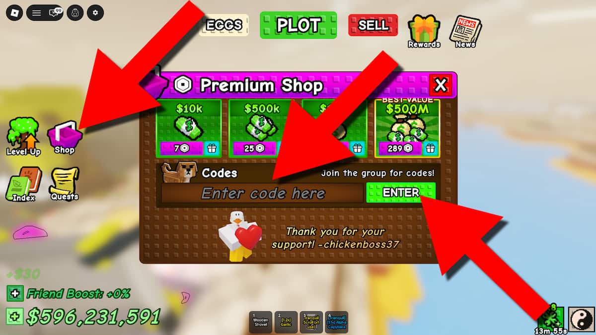 Instructions on redeeming Capybaras vs Plants codes