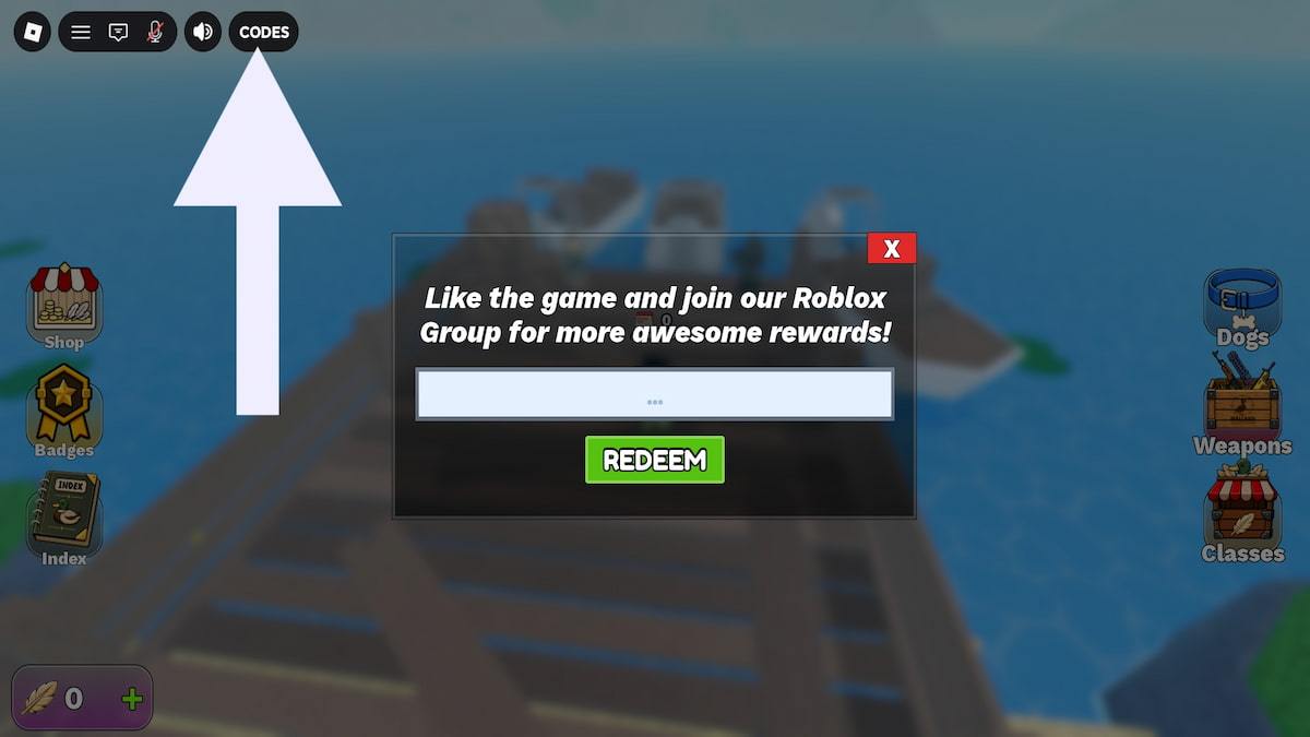 Arrow pointing to the Catch 1 Billion Ducks codes button.