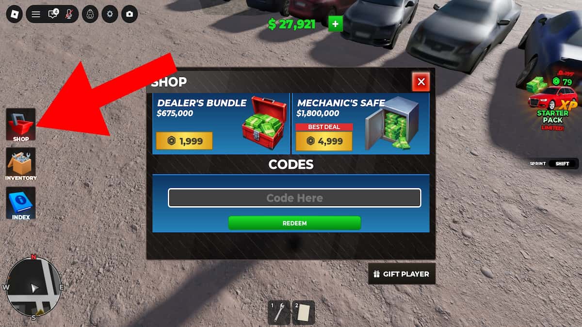 Arrow pointing to the Junk Mechanics store button.