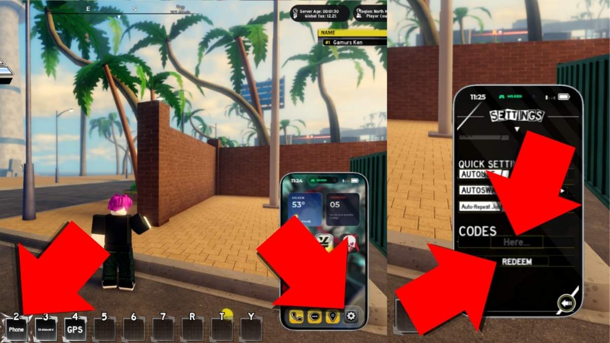 Guided instructions on redeeming KEN codes with directional arrows