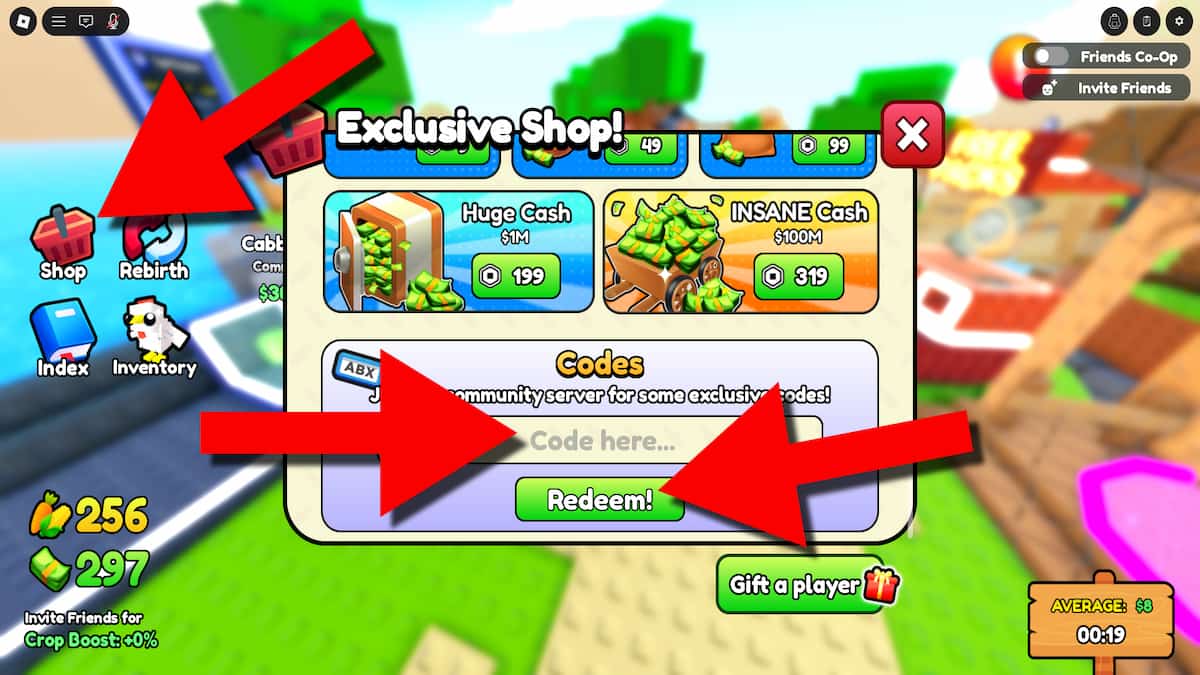 Roblox Farm an Island code redemption feature inside the Shop menu