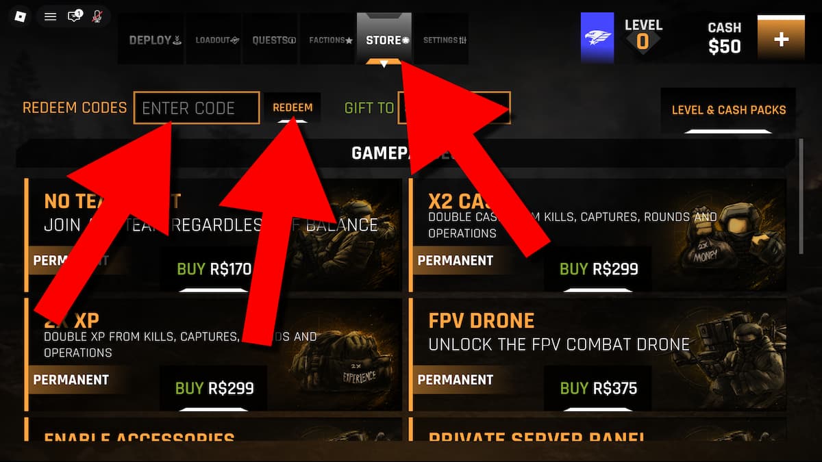 Guided instructions on redeeming TOTAL WAR with directional arrows