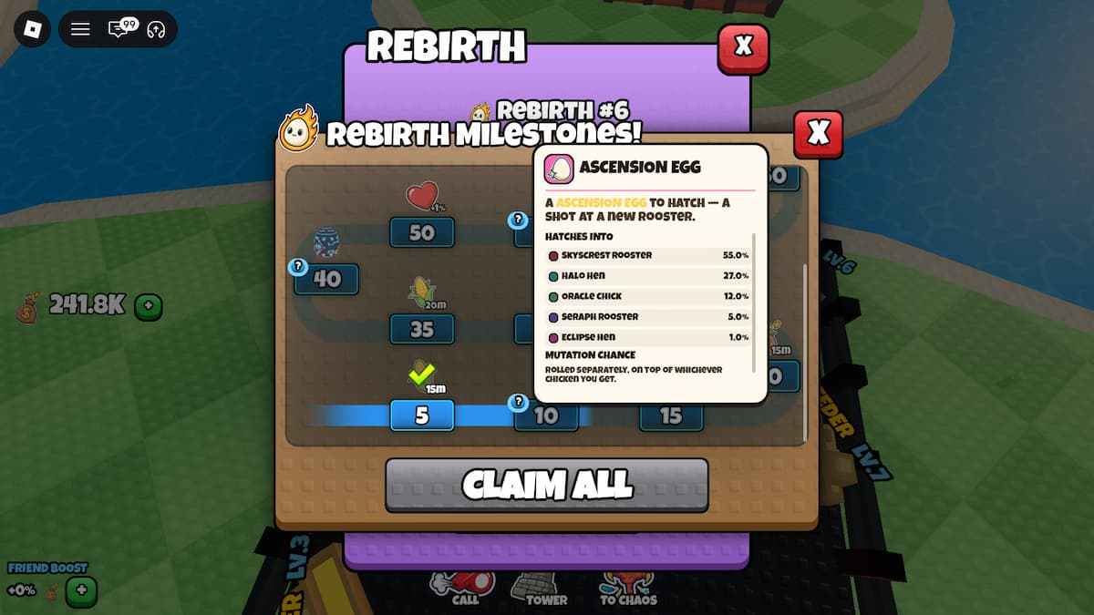 image showing Rebirth Milestones in Grow a Chicken Fighter