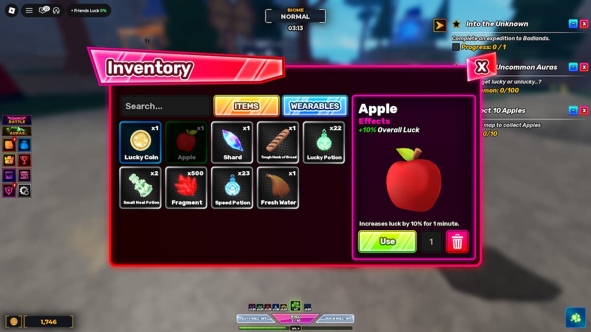 image showing apples in inventory in Unscathed