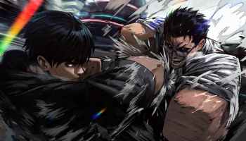 KEN official artwork depicting two characters in melee combat