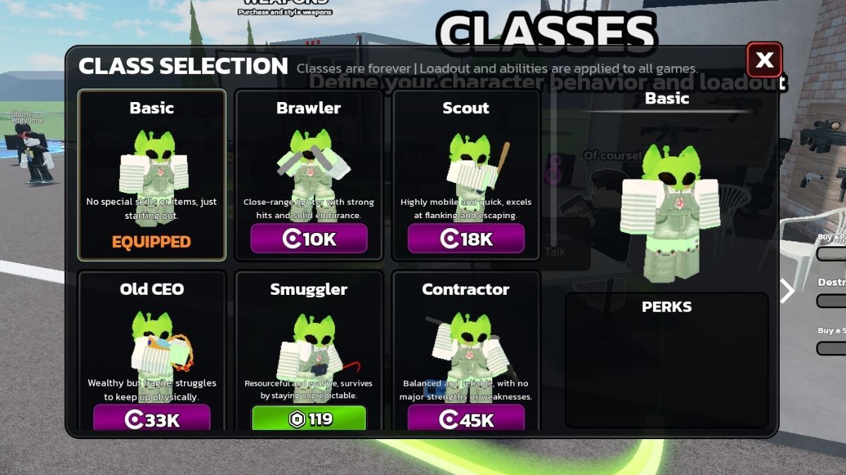 All Classes in Roblox Runaways