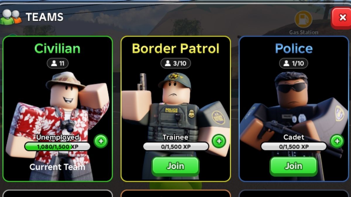 The available Teams in San Diego Border Roleplay Roblox