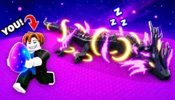 Steal An Egg official artwork depicting the player avatar stealing a purple egg from a sleeping creature