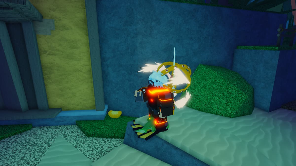 A player standing next to a Tropical Fruit in Fisch