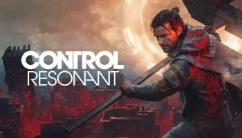 Control Resonant official artwork showing Dylan Faden wielding a large weapon above a red-lit city, with the Control Resonant logo on the left.
