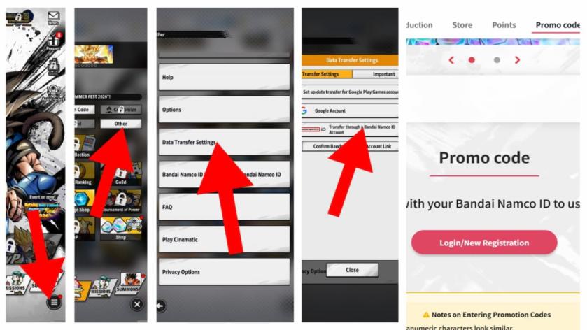 Steps to redeem Dragon Ball Legends codes.