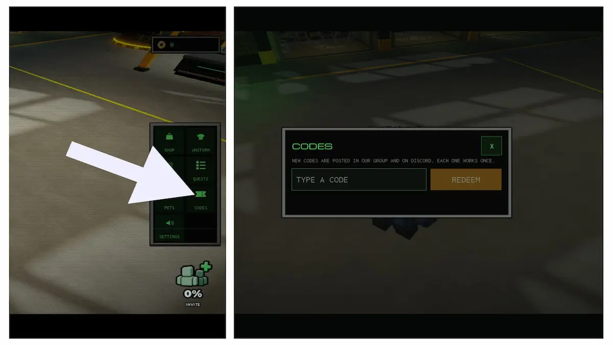 Arrow pointing to the Machine Party codes button