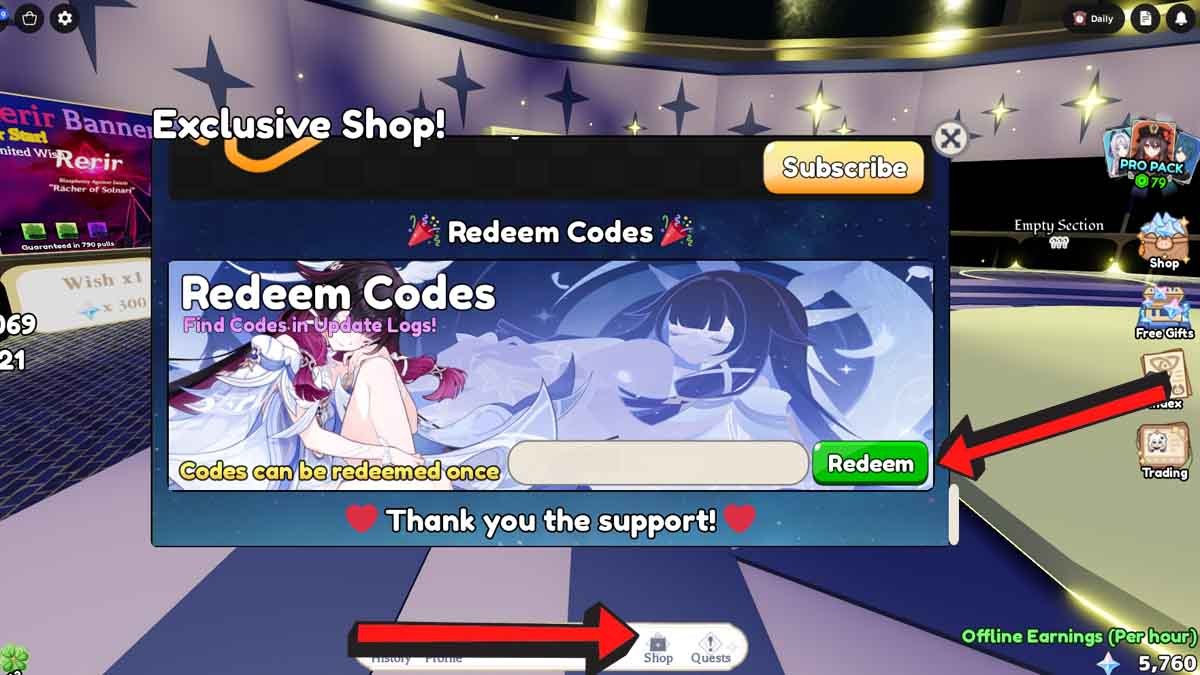 Roblox Hoyoverse Gacha Simulator Codes Redemption System inside the Exclusive Shop menu