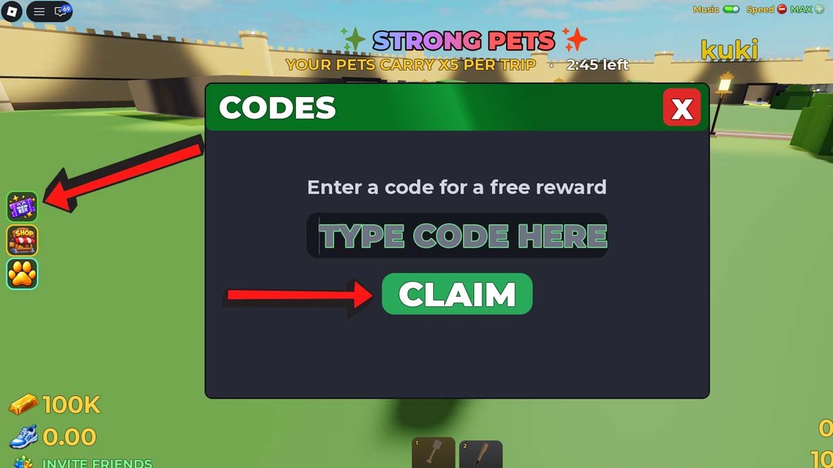Sand To Rich Codes Redemption System pop-up window