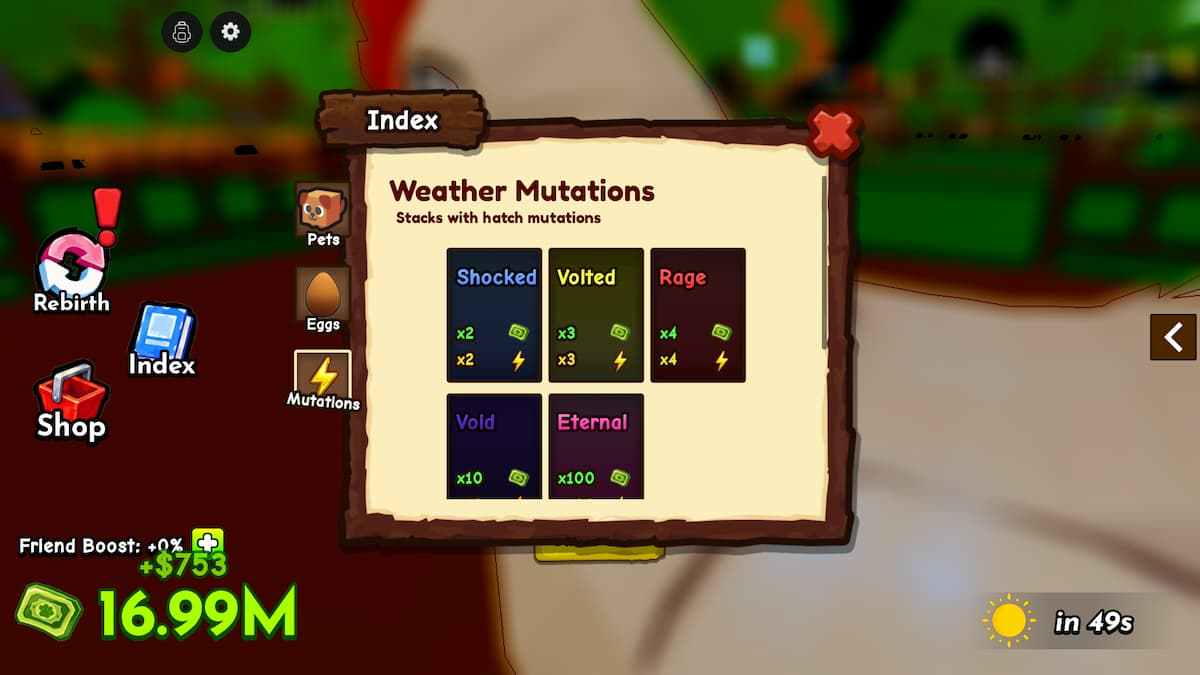 image showing all weather mutations in Ride a Pet