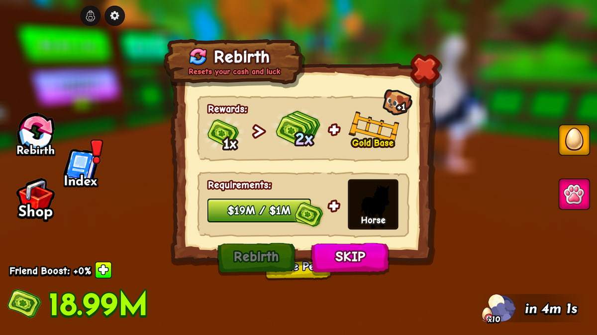 image showing the Rebirth menu in Ride a Pet