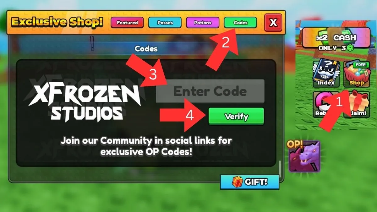 codes screen showcasing how to claim codes in Shuffle an Egg
