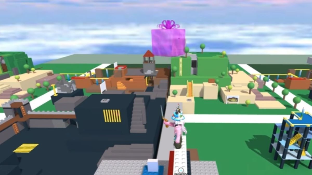 The first gift location on top of a hill in Crossroads Roblox