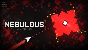 Roblox Nebulous game artwork featuring the title logo and a glowing red geometric enemy against a dark, abstract background.